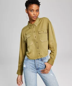 And Now This Women's Utility-Pocket Button Down Shirt -CeCe cloth-shop 23519497 fpx