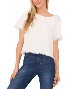 Vince Camuto Women's Crewneck Frayed-Hem Woven Top