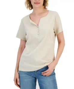 Karen Scott Hort Sleeve Henley Top, Created For Macy's 25 Karen Scott Hort Sleeve Henley Top, Created For Macy's -CeCe cloth-shop 23524046 fpx