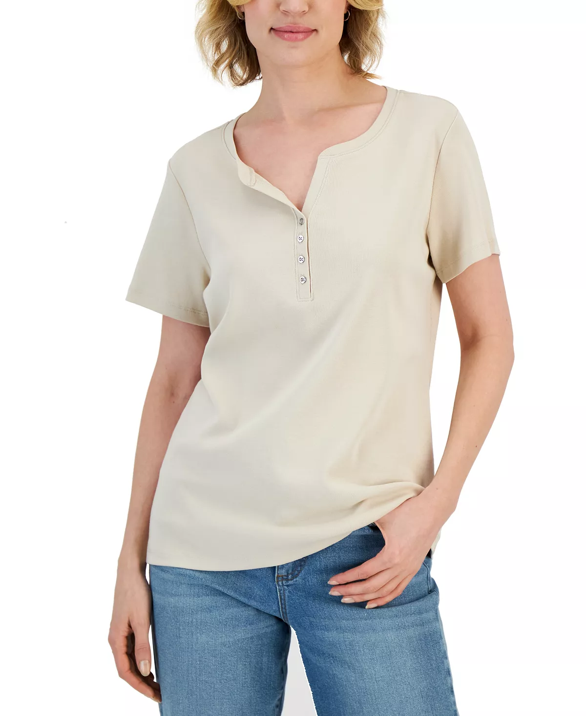 Karen Scott Hort Sleeve Henley Top, Created For Macy's 6 Karen Scott Hort Sleeve Henley Top, Created For Macy's - Image 6
