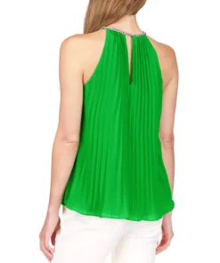 Michael Kors Women's Solid Pleated Chain Halter Top -CeCe cloth-shop 23524092 fpx