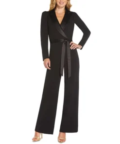 Adrianna Papell Notched-Collar Belted Jumpsuit