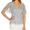 Adrianna Papell Women's Beaded Flutter-Sleeve Top