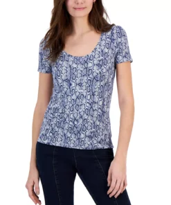 INC International Concepts Women's Scoop-Neck T-Shirt, Created For Macy's -CeCe cloth-shop 23532024 fpx