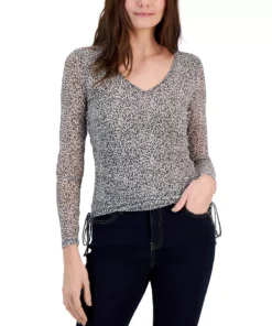 INC International Concepts Women's Printed Mesh Side-Tie Top, Created For Macy's -CeCe cloth-shop 23532396 fpx