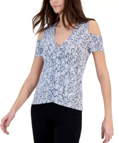 INC International Concepts Women's Cold-Shoulder V-Neck Top, Created For Macy's -CeCe cloth-shop 23532673 fpx