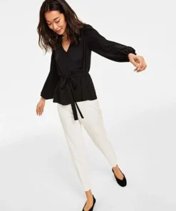 Anne Klein Women's Faux-Wrap Long-Sleeve Peplum Blouse 9 Anne Klein Women's Faux-Wrap Long-Sleeve Peplum Blouse -CeCe cloth-shop 23533241 fpx