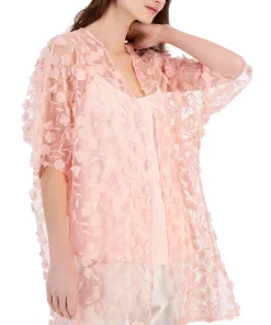 Anne Klein Women's 3D Floral Sheer Open-Front Jacket -CeCe cloth-shop 23542069 fpx