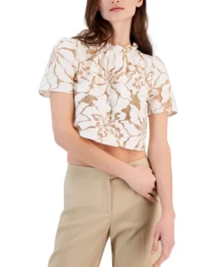 Anne Klein Women's Lace Ruffle-Neck Cropped-Hem Blouse