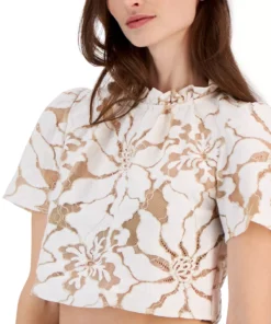 Anne Klein Women's Lace Ruffle-Neck Cropped-Hem Blouse -CeCe cloth-shop 23542078 fpx