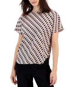 Anne Klein Women's Geometric-Print Bateau Neck Top