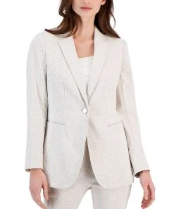 Anne Klein Women's Grid-Print Tech Stretch Single-Button Blazer
