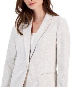 Anne Klein Women's Grid-Print Tech Stretch Single-Button Blazer -CeCe cloth-shop 23542143 fpx