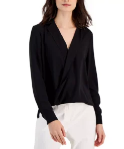 Anne Klein Women's Collared Surplice-Front Blouse -CeCe cloth-shop 23542165 fpx