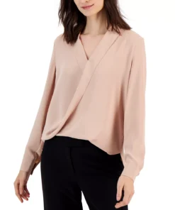 Anne Klein Women's Collared Surplice-Front Blouse -CeCe cloth-shop 23542167 fpx