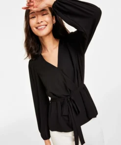 Anne Klein Women's Faux-Wrap Long-Sleeve Peplum Blouse 10 Anne Klein Women's Faux-Wrap Long-Sleeve Peplum Blouse -CeCe cloth-shop 23542176 fpx