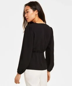 Anne Klein Women's Faux-Wrap Long-Sleeve Peplum Blouse 11 Anne Klein Women's Faux-Wrap Long-Sleeve Peplum Blouse -CeCe cloth-shop 23542177 fpx