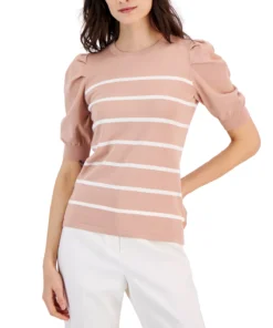 Anne Klein Women's Striped Puff-Sleeve Top