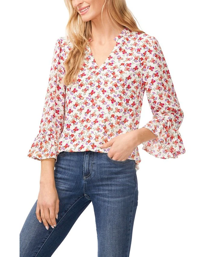 CeCe Women's Elbow Sleeve Ruffled V-neckline Blouse 1 CeCe Women's Elbow Sleeve Ruffled V-neckline Blouse