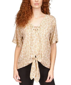 Michael Kors Women's Giraffe Grommet Tie Hem Top
