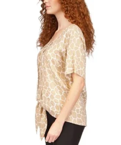 Michael Kors Women's Giraffe Grommet Tie Hem Top -CeCe cloth-shop 23556070 fpx