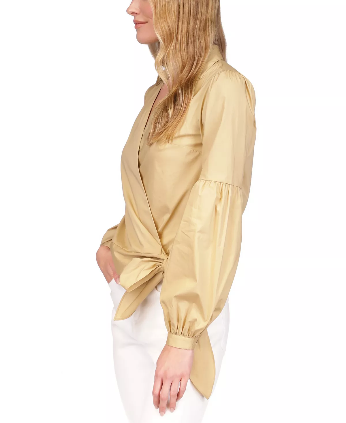 Michael Kors Women's Cotton Wrap Balloon-Sleeve Top 4 Michael Kors Women's Cotton Wrap Balloon-Sleeve Top - Image 4