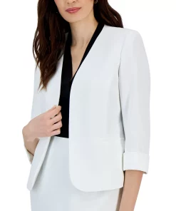 Kasper Women's Collarless Open-Front 3/4-Sleeve Blazer -CeCe cloth-shop 23560846 fpx