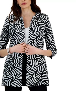 Kasper Jacquard Printed 3/4-Sleeve Topper Jacket -CeCe cloth-shop 23560883 fpx