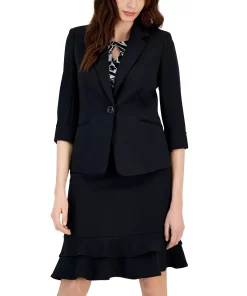 Kasper Single Button Rolled Sleeve Blazer -CeCe cloth-shop 23561024 fpx