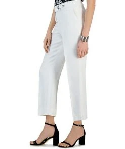 Kasper Linen Straight Leg Mid Rise Side Slit Pants -CeCe cloth-shop 23561056 fpx