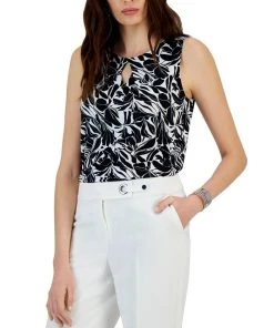 Kasper Linen Straight Leg Mid Rise Side Slit Pants -CeCe cloth-shop 23561058 fpx