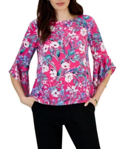 Kasper Floral Printed Ruffle 3/4-Sleeve Blouse