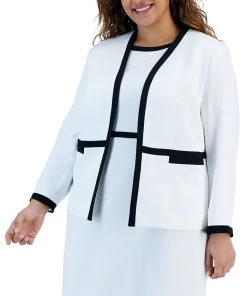 Kasper Plus Size Contrast-Frame Open-Front Blazer