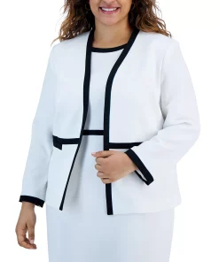 Kasper Plus Size Contrast-Frame Open-Front Blazer -CeCe cloth-shop 23566820 fpx