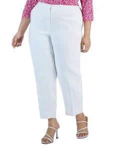 Kasper Plus Size Elastic-Back Slit-Hem Ankle Pants