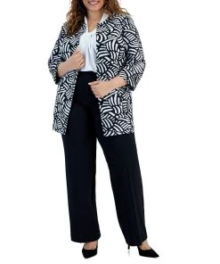 Kasper Plus Size Printed Open-Front 3/4-Sleeve Blazer