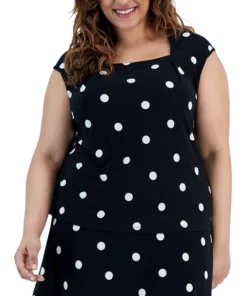 Kasper Plus Size Cowlneck Polka Dot-Print Shell Top
