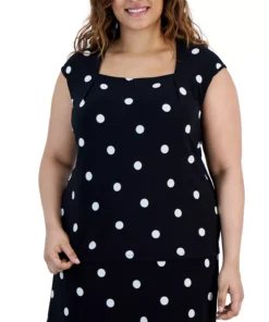 Kasper Plus Size Cowlneck Polka Dot-Print Shell Top -CeCe cloth-shop 23566920 fpx