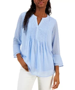 Charter Club Women's Double-Ruffle Textured Pintuck Top, Created For Macy's 12 Charter Club Women's Double-Ruffle Textured Pintuck Top, Created For Macy's -CeCe cloth-shop 23567702 fpx