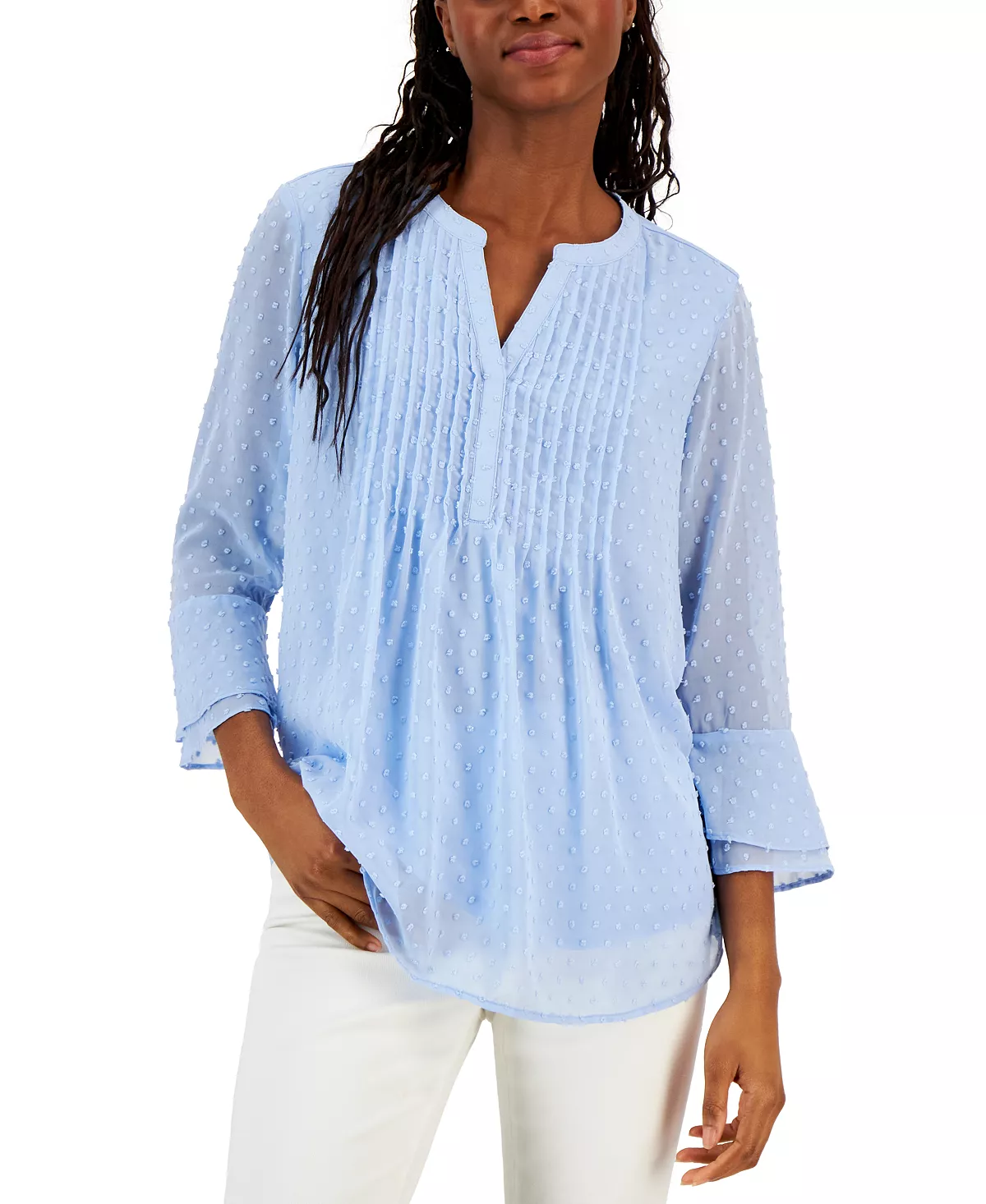 Charter Club Women's Double-Ruffle Textured Pintuck Top, Created For Macy's 6 Charter Club Women's Double-Ruffle Textured Pintuck Top, Created For Macy's - Image 6