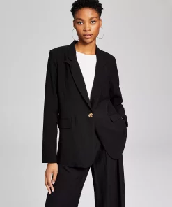 And Now This Women's One-Button Textured Oversized Blazer -CeCe cloth-shop 23568409 fpx