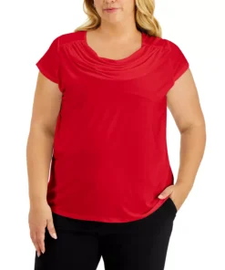 Kasper Plus Size Short-Sleeve Cowl-Neck Top