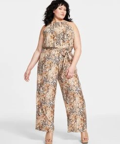 Bar III Plus Size Sleeveless Snake-Print Jumpsuit, Created For Macy's