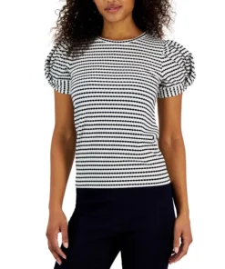 Anne Klein Women's Jacquard Striped Puff-Sleeve Top