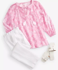 Charter Club Women's Linen Toile-Print Top, Created For Macy's -CeCe cloth-shop 23601495 fpx