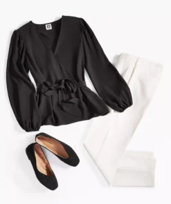 Anne Klein Women's Faux-Wrap Long-Sleeve Peplum Blouse 12 Anne Klein Women's Faux-Wrap Long-Sleeve Peplum Blouse -CeCe cloth-shop 23610579 fpx