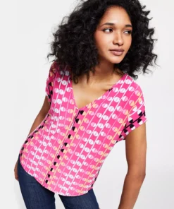 Bar III Women's Printed V-Neck Knit Top, Created For Macy's -CeCe cloth-shop 23612389 fpx