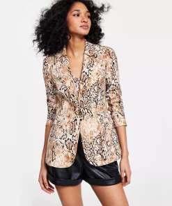 Bar III Women's One-Button Snake-Print Blazer, Created For Macy's