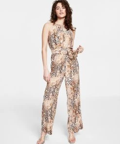 Bar III Women's Sleeveless Snake-Print Jumpsuit, Created For Macy's