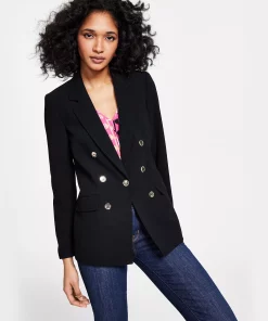 Bar III Women's Textured-Crepe Button-Front Blazer, Created For Macy's 12 Bar III Women's Textured-Crepe Button-Front Blazer, Created For Macy's -CeCe cloth-shop 23622276 fpx